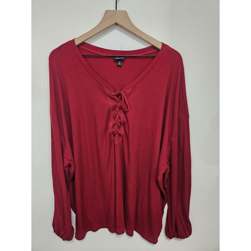 Torrid Size 4 Burgundy Lace Up Top Long Sleeve Oversized Boho Relaxed  plus sIze